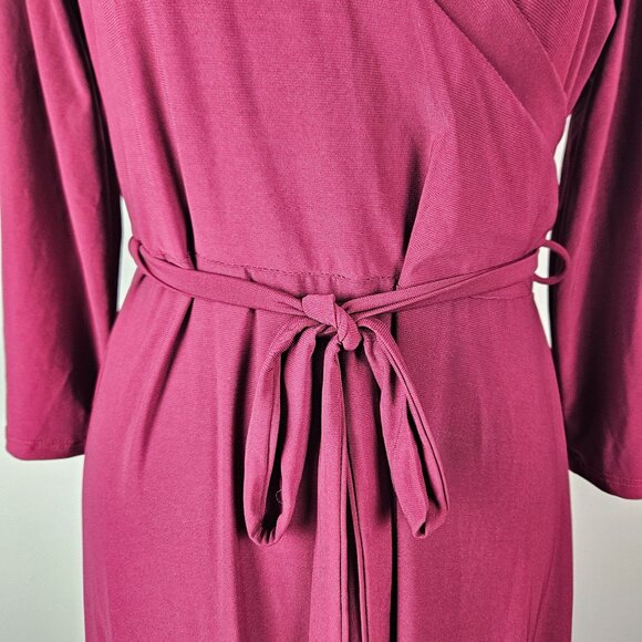 Womens Maternity Tie Front Wrap Maxi V- Neck Dress Size Large Burgundy Elegant - Picture 10 of 12